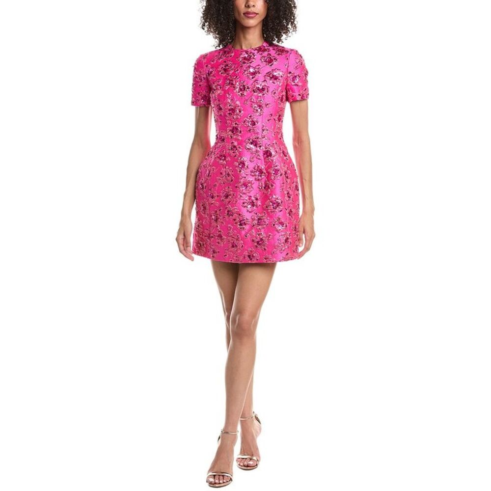 Valentino Womens  Ricamato Silk-Blend Mini Dress, Pink